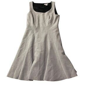 H&M Fit and Flare Dress Womens 8 Gray Square Neck Sleeveless Workwear Office EUC